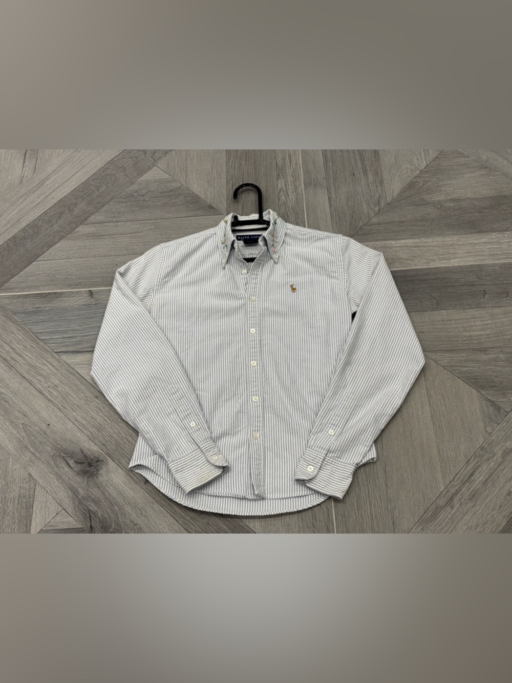 Ralph Lauren Girls Light Blue and White Striped Button-Down Shirt, HK size 2